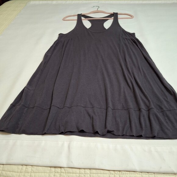 Babydoll Racerback Knit Mini Dress Size M Dusty Blue Grey Gathered Stretch - Picture 7 of 14